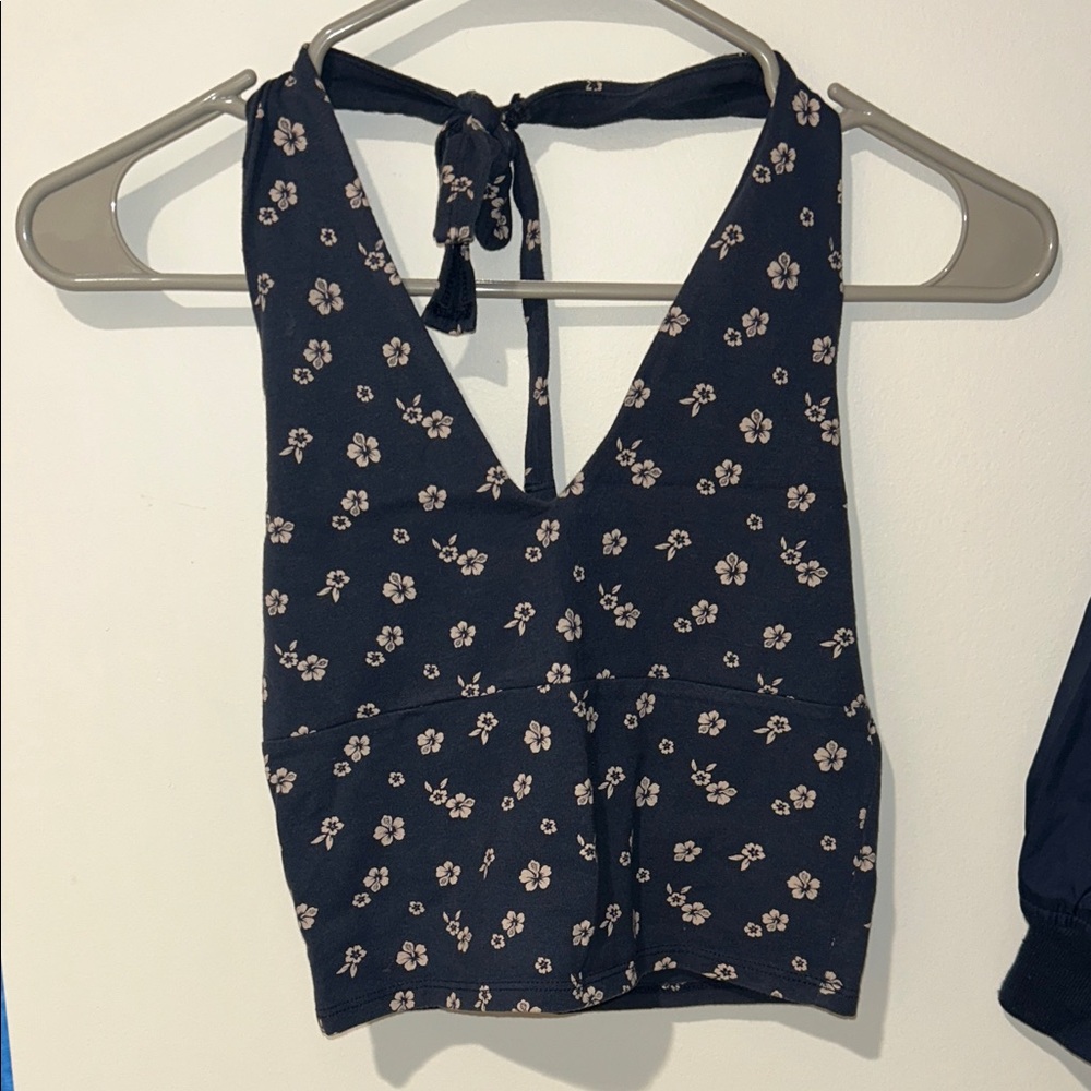 Hollister Navy Floral Crop Top